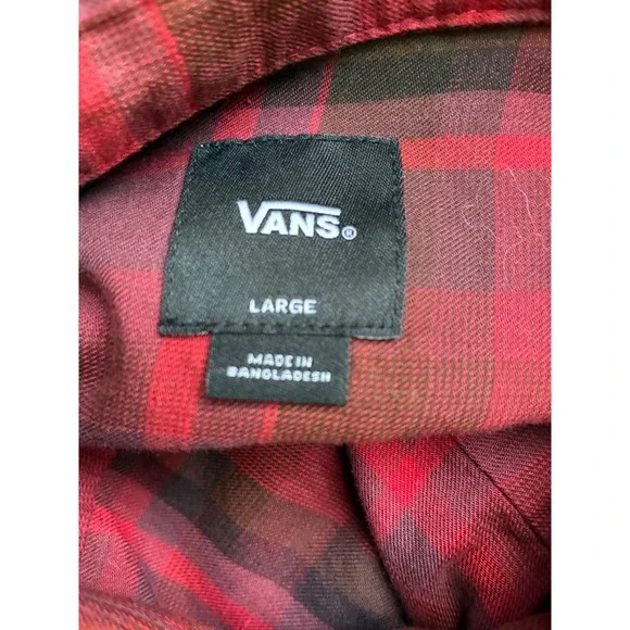 Vans Mens Flannel Shirt Button Up Plaid Long Sleeve Casual Top Red Large - Picture 4 of 10
